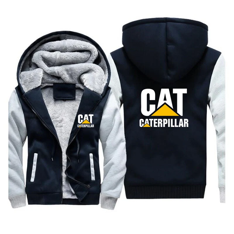 

thick fleece Cat Caterpillar Tractor men winter padded zipper sweatshirt fashion pattern hoodies cool hip-hop hoody