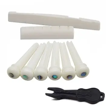 

6 String Acoustic Guitar Bone Bridge Saddle and Nut and 6pcs Guitar Bone Bridge Pins Made of Real Bone