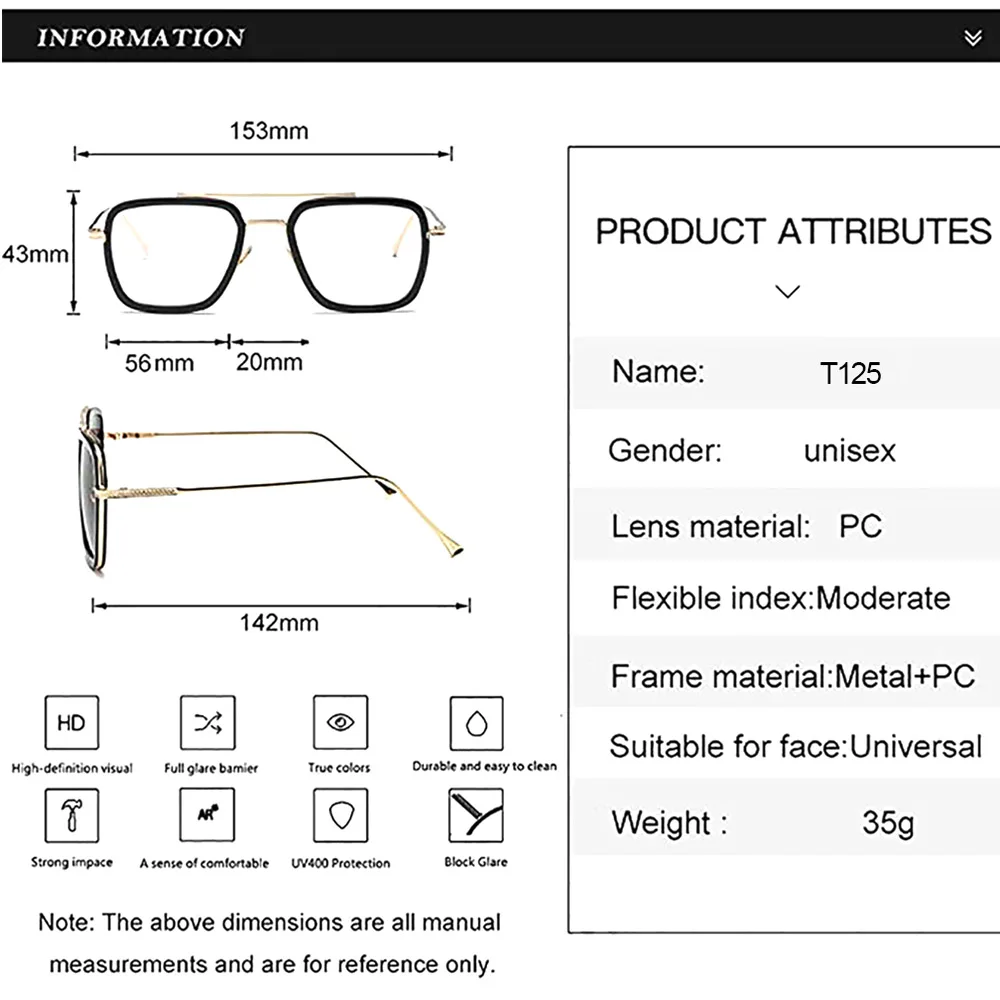 Tony Stark, очки, квадратные солнцезащитные очки для мужчин, фирменный дизайн, пилот, солнцезащитные очки для женщин, металлическая оправа, Человек-паук, оттенки, очки