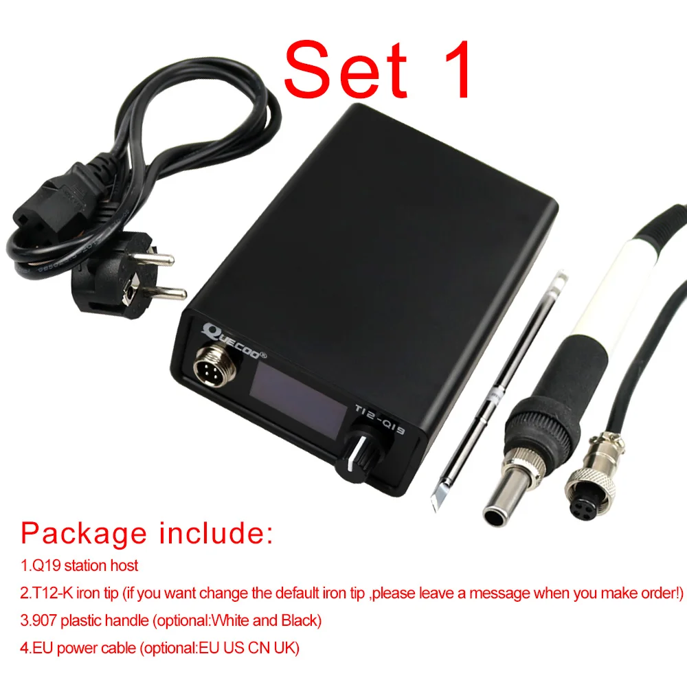 SET1 T12-Q19 OLED 1,3 дюймов цифровой дисплей паяльная станция электронный сварочный Утюг AC/DC интерфейс портативный с железными наконечниками - Цвет: SET1