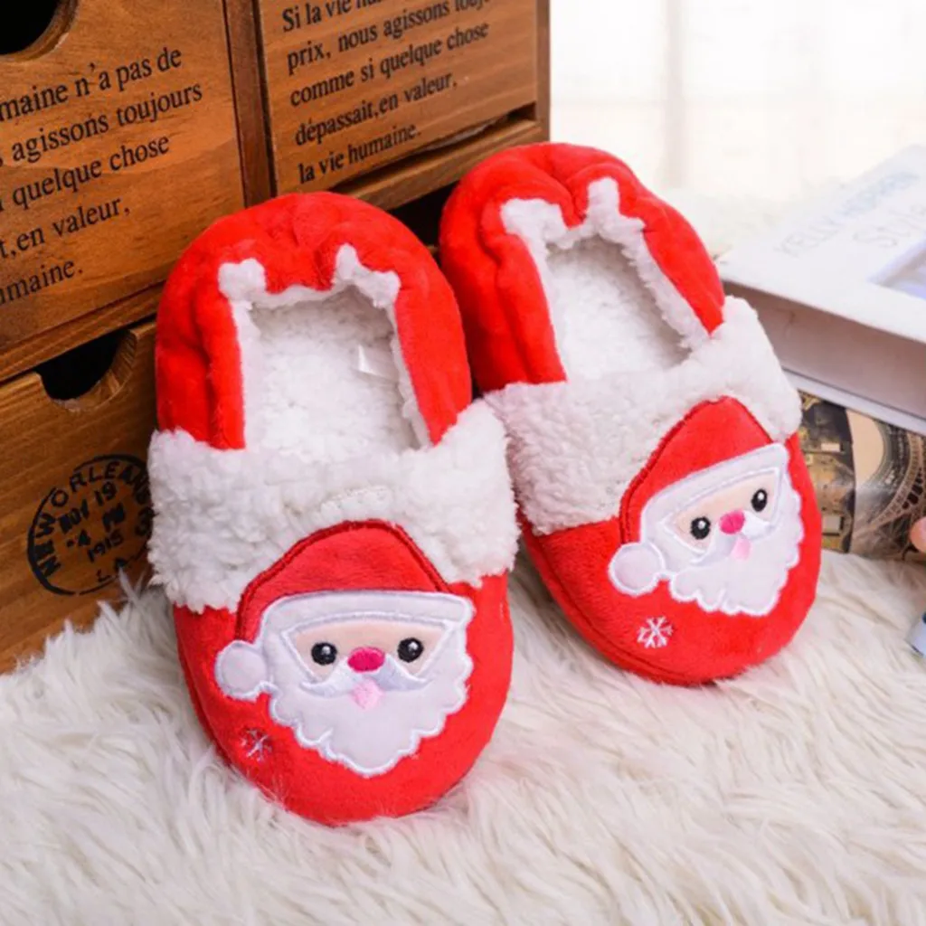 Теплая обувь для маленьких детей; рождественские тапочки с рисунком для мальчиков и девочек