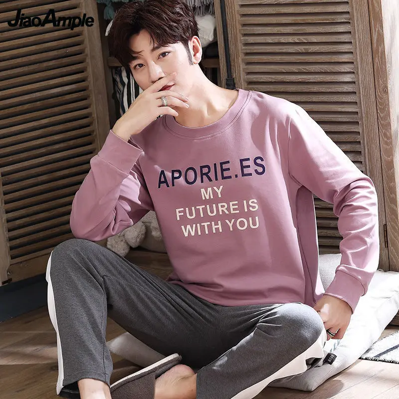 Men's Pajamas 2022 Spring Autumn New Cotton Long-sleeved Trousers Pijamas Set Korean Cute Casual Sleepwear Home Clothes Suit