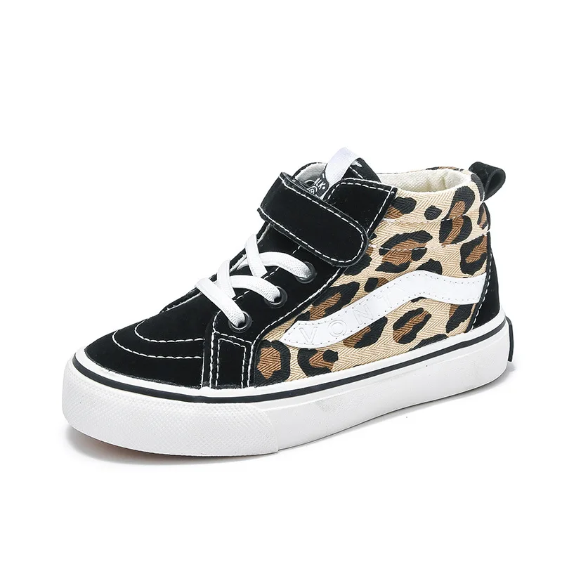 Children Spring High-top Canvas Shoes Boys Black &ampWhite Lattice Causal Girls Fashion Leopard Print High | Детская одежда и