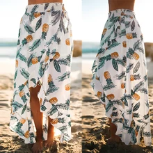 ZANZEA летняя богемная юбка макси с принтом женская Повседневная Faldas Saia модная Цветочная эластичная юбка с воланом на талии размера плюс