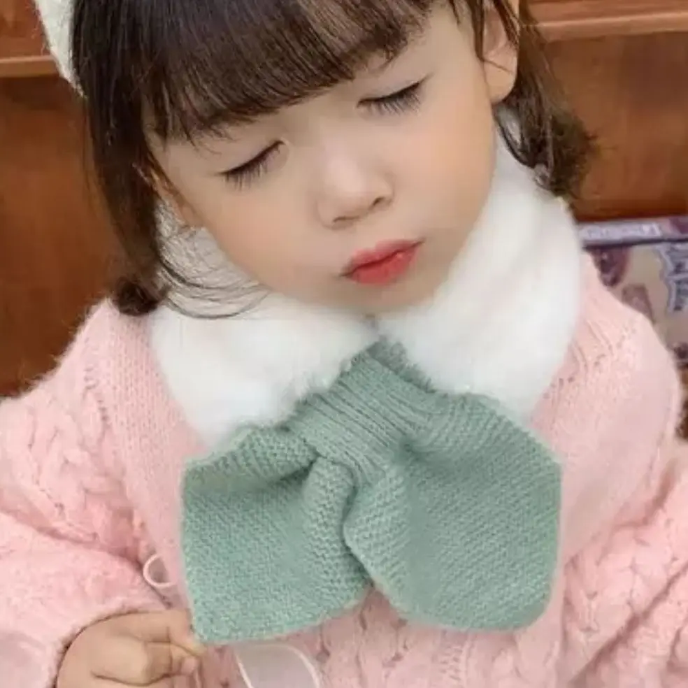 Korean Version Autumn Winter Children's Scarf Baby Cold-Proof Collar Plush Warmth All-match Solid Knitted Bib D15