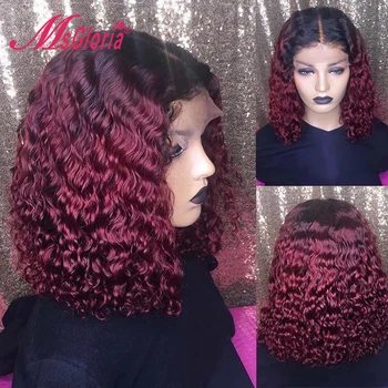 

180% Density Long Deep Curly Short Bob Lace Front Wig Ombre 1B Purple Color 13X6 Lace Front Human Hair Wigs Brazilian Remy Wig