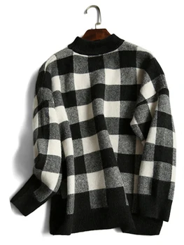 

autumn and winter plaid sweater fashion long sleeved pullover women fashion knitted sweater turtleneck sweater women wool