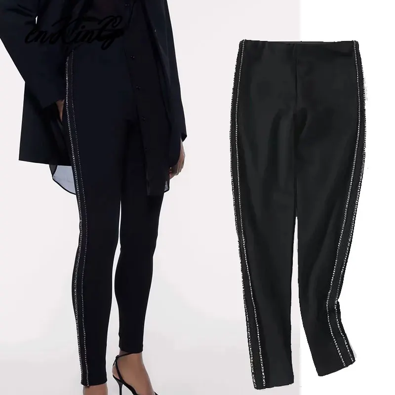 

2020 england office lady simple side Nail Drill legging skinny pants women pantalones mujer pantalon femme trousers women