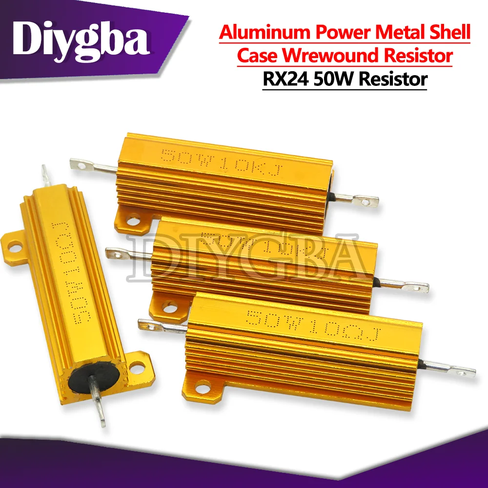 Wirewound Resistor 50W Aluminum Power Metal Shell Case 0.01~100K 1 2 3 5 6 8 10 100 150 1K 10K 100K ohm DIYGBA RX24
