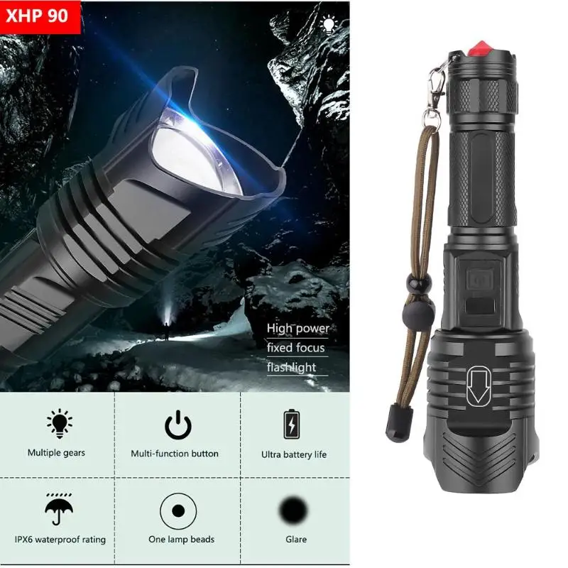 

XHP90 LED Torch 4 Mode Power Display Flashlight Glare Lamp for Outdoor Adventure First LCD Design Display Battery Brightness