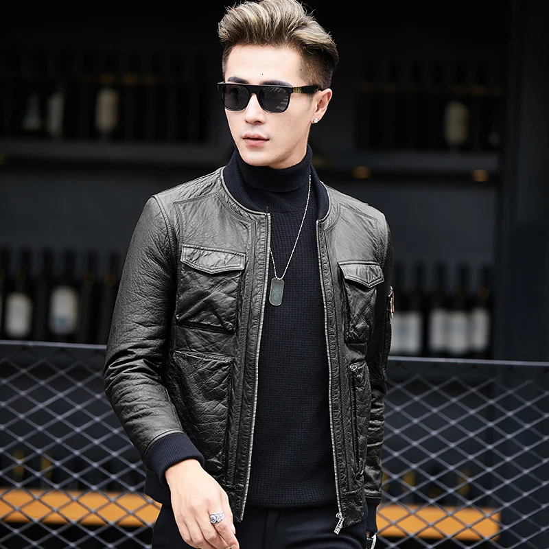 Genuine Leather Jacket Men Spring Autumn Jacket Mens Real Sheepskin