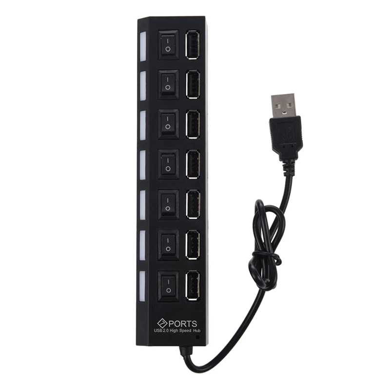SODIAL(R)/7-Порты и разъёмы USB концентратор с переключатель вкл./выкл., черный