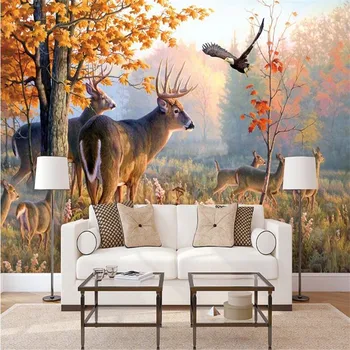 

milofi custom wallpaper mural 3D Nordic minimalist hand-painted forest elk TV sofa quilt wallpaper mural
