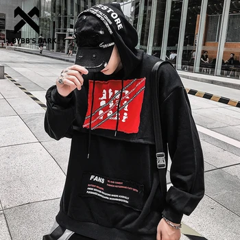 

11 BYBB'S DARK Hip Hop Letter Printed Hooded Sweatshirts Men Harajuku Casual Patchwork Male Pullover Fashion Streetwear Hoodies