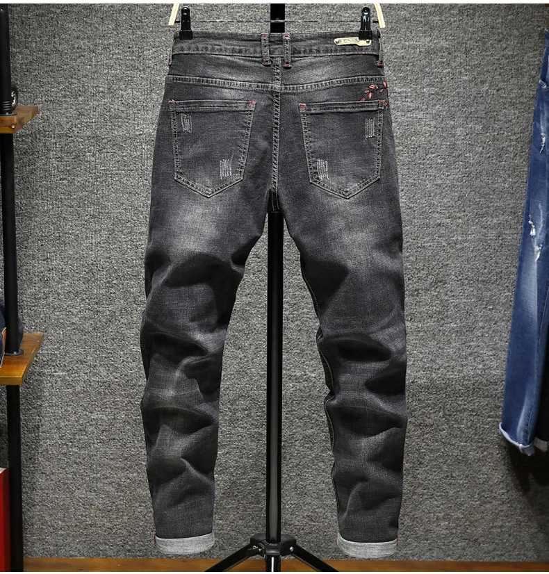 Новые мужские джинсы Модные джинсы с вышивкой мужские рваные зауженные джинсы мужские брюки из денима белый черный синий