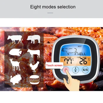 

Digital Grill Barbecue Thermometer Touchscreen LED Display Multifunctional Timer for Kitchen DEC889