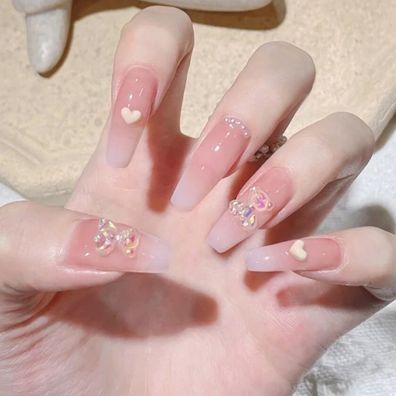 2022 New Almond French Bear Nail Tip Press On Nails Full Cover Tips Coffin False Candy Fake Ballerina | Красота и здоровье