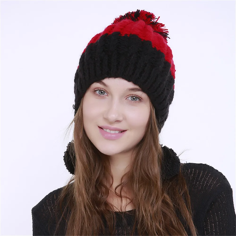 Женская шапка осень-зима новая модная Удобная вязаная шерстяная цветная теплая зимняя вязаная шапка Лыжная вязаная шапка Помпон