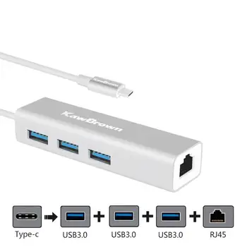 

4 Ports Type-C Hub USB-C to USB 3.0 3 Ports with RJ45 1000Mbps Aluminum Alloy Docking Stati