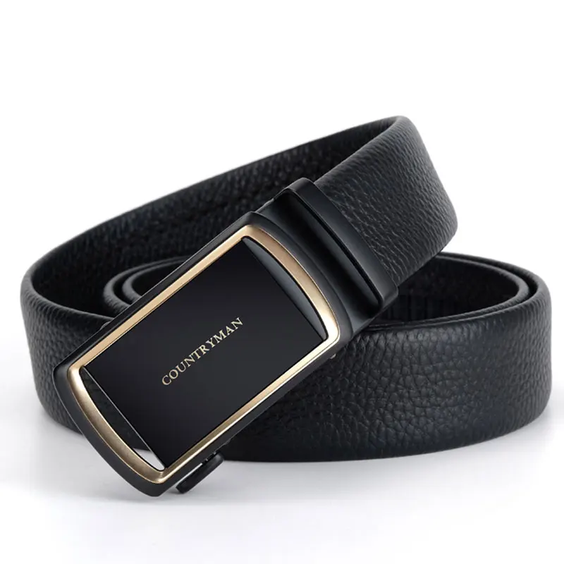 

Luxury Top Quality Men's Full Grain Genuine Leather Ratchet Waist Belt Strap Dress Belt With Automatic Buckle forMan