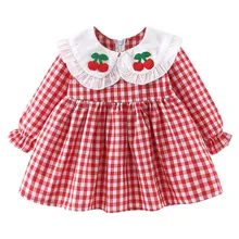 Детские платья для девочек; платье vestidos vestido infantil; Одежда для девочек; vestido; кружевное с рюшами для маленьких девочек; в клетку; вишня; Z4