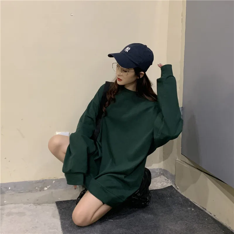 Comprida em Torno do Pescoço Camisa de Fundo Primavera Outono Novo Estilo Longo Solto Fino Cor Sólida Manga Camiseta Feminina Simples Moda 2021 7 do pescoço camiseta feminina simples camisa de fundo moda