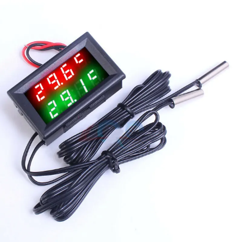 Dual LED Display Digital Thermometer Thermograph Temperature Sensor Meter Detector Tester Monitor for Fridge Aquarium Auto Car - Цвет: red green