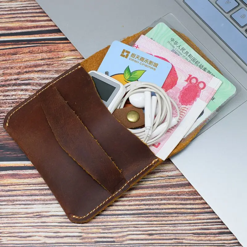 Unisex Genuine Leather Coin Card Key Case Change Pouch Mini Purse Wallet Bag F42A