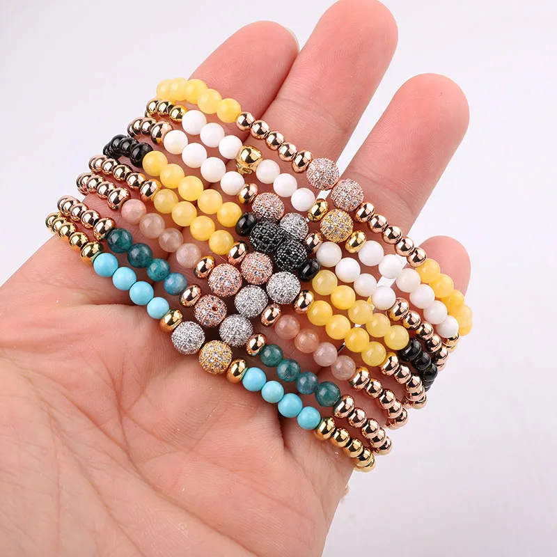 New Design Natural Stone Stainless Steel Beaded CZ Pave Ball Braided Friendship Macrame Bracelet Women - Image 6