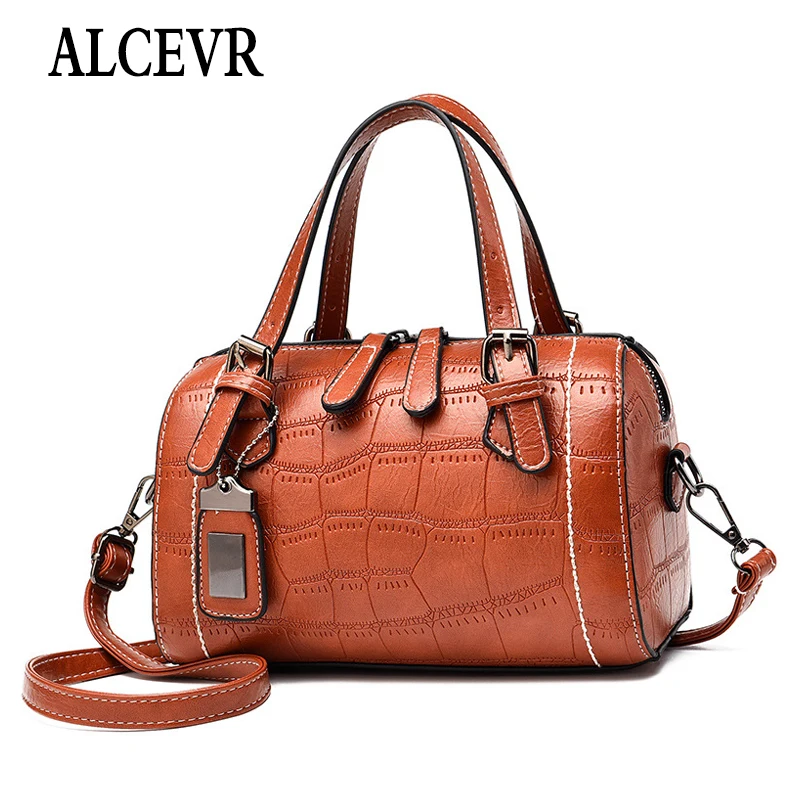 

ALCEVR Solid Women Shoulder Bag Alligator Crocodile Pattern Soft PU Leather Pillow Bag Fashion All-match Simple Style Handbag