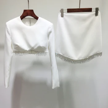

2020 Sexy Short Two Piece Set Solid Button Bodycon 2 Piece Set Women Long Sleeve Top And Skirt Summer Autumn Sets
