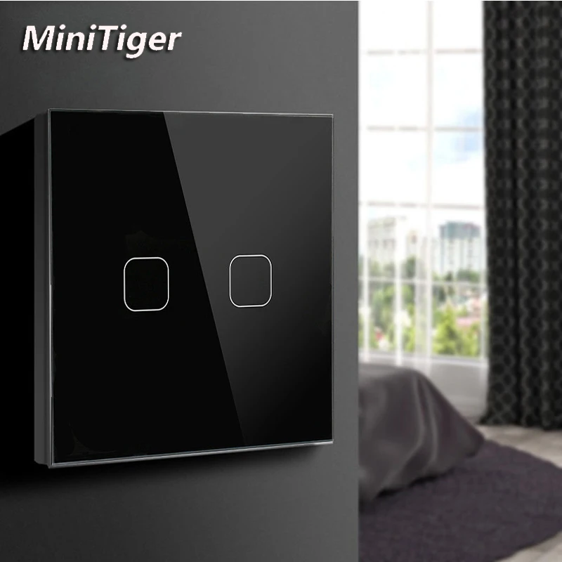 

MiniTiger EU/UK standard Waterproof 1/2/3 Gang LED light Touch Switch Sensor Wall lamp Switch Tempered Glass Wall lamp Switch