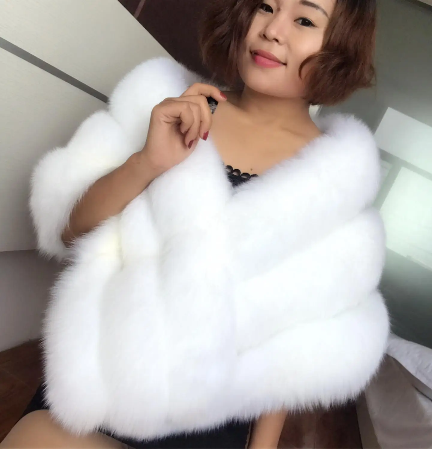 white color Натуральная шаль из лисьего меха, накидка из натурального меха, женское меховое пончо, пальто из натурального меха,, розничная, OEM - Цвет: white color