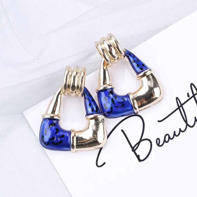 H201a6dbb8d5d443a938a7596a19476b8L - AENSOA 2019 Korean Blue Geometric Pendant Earrings Multiple Drop Earrings Trendy Beaded Resin Acrylic Raffia Dangle Earrings