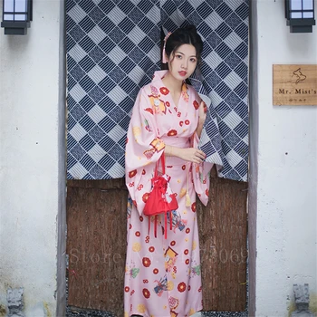 

Woman Kimono Dress Japanese Traditional Style Elegant Print Party Yakata Retro National Haori New Year Photography Costume