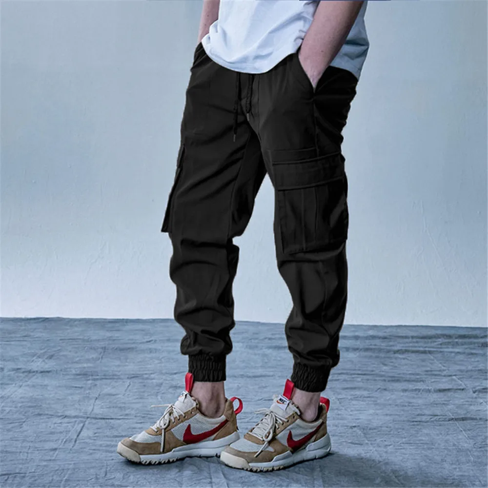Новые стильные мужские брюки карго, свободные длинные штаны для пробежки, мужские повседневные спортивные штаны для бега, одноцветные Брендовые брюки