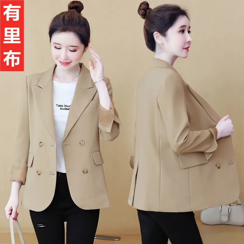 

Korean Style Casual Double Breasted Black Blazer Women Loose Full Sleeve Pocket Blazers Ladies 2021 Vintage Fall