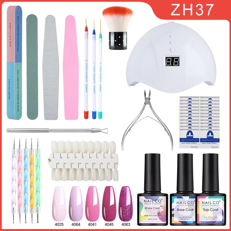 

NAILCO Nail Set 12W UV LED Lamp Dryer With 10 Pcs Nail Gel Polish Kit 8 ML Hybrid Varnish Nails Art Cuticle Nipper Tools set