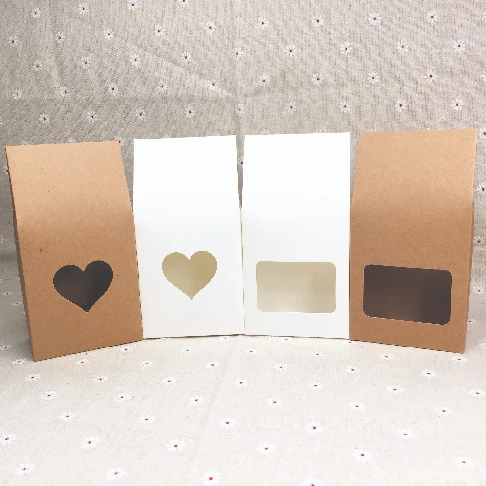 

130pcs Brown/White Paper Handmade Candy Bags Paper Brown Stand Up Window Gift Boxes For Wedding/Gift/Jewelry/Food Packing Bags