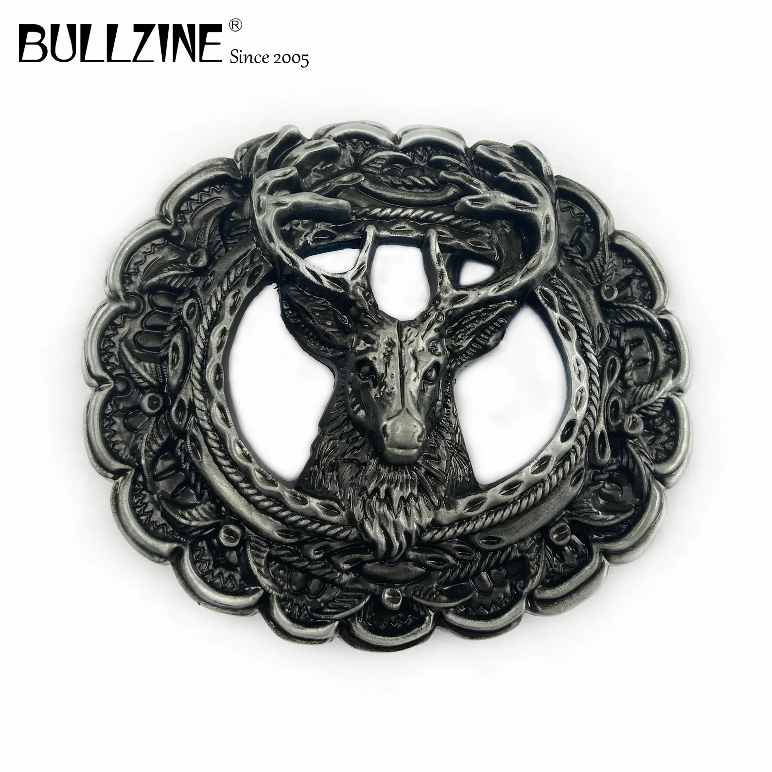 Оптовая продажа пряжка для ремня Bullzine в виде оленя с оловянной отделкой подходит