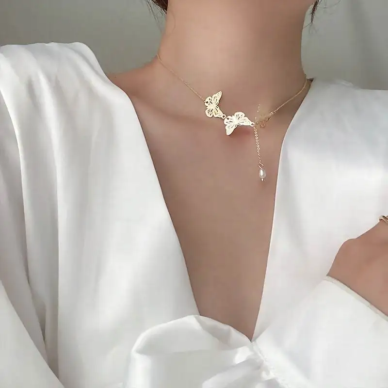 

Gold Color Butterfly Tassel Choker Necklace Women 2020 New Jewelry Elegant Collares Gifts