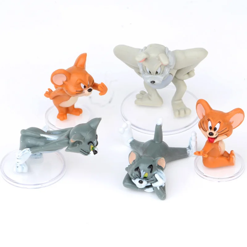 

New Arrival 5Pcs/Set Cartoon Tom & Jerry Cat and Mouse Mini PVC Action Figures Toy Model Doll Decoration For Kids Gift Free Ship