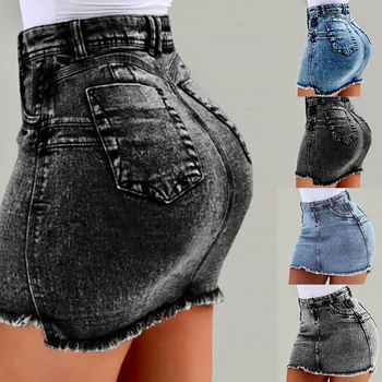 

Women Denim Bodycon Mini Skirts High Waist Sexy Pencil Jeans Short Skirts Women 2020 Summer Fashion Pocket Skirt Female