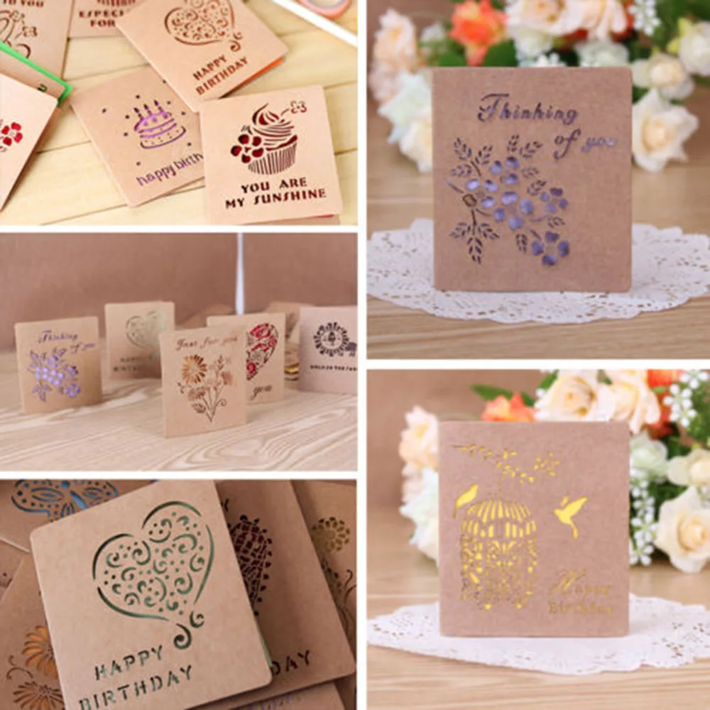 

Kraft Paper Greeting Card Blessing Greeting Message Christmas Birthday Card Laser Cut Post Card For Birthday Wedding Decoration