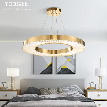 

YOOGEE Crystal Chandeliers for Living room Brass Round LED Lamp Indoor Lighting