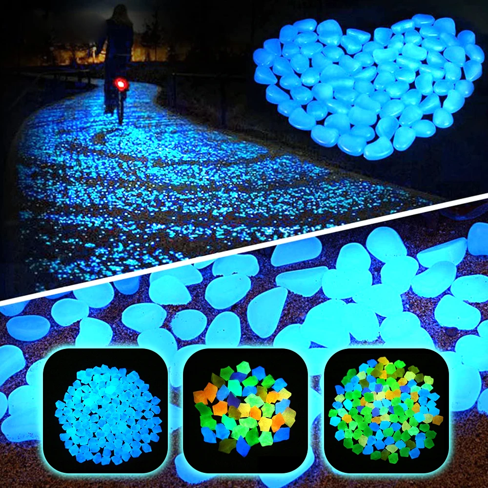 

300Pcs Garden Decoration Luminous Pebbles Stones Glow In the Dark Decorative Pebbles Fish Tank Decoration Pebble Aquarium Rocks