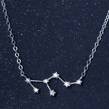 New Design 12 Constellations 925 Sterling Silver Fashion Zircon Women's Necklaces Gorgeous Jewelry Clavicular Chain - Цвет камня: Leo