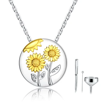 

925 Sterling Silver Sunflower Urn Necklace Memorial Ashes,forever in My Heart Pendant Fashion Jewelry for Women Free Ship 2020