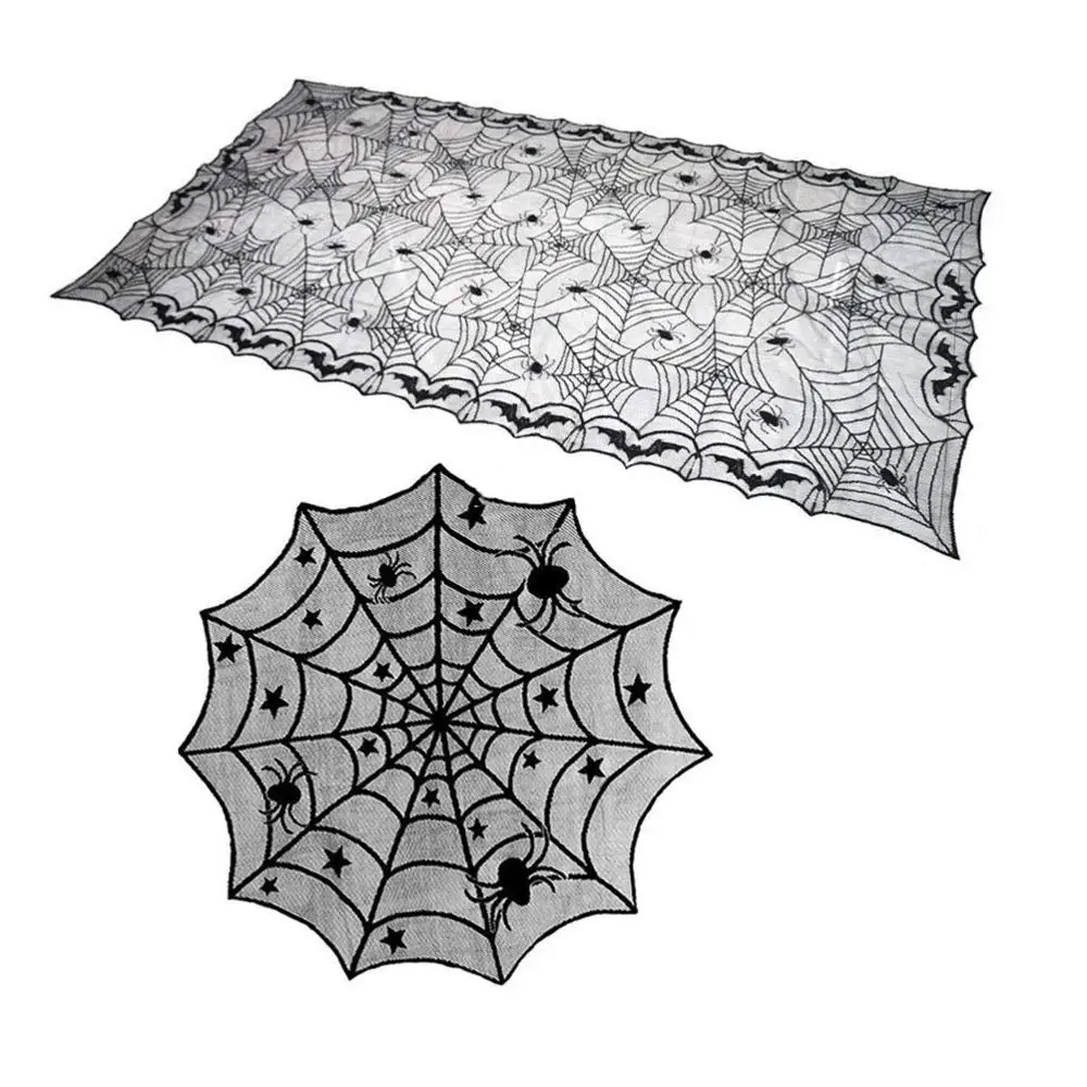 

2pcs Halloween Tablecloth Bat Pattern Lace Spider Web Tablecloth Tablecover Decoration Decor Props Home Decor