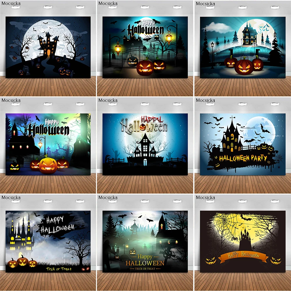 

MOCSICKA Halloween Background Forest Castle Photography Backdrops Pumpkin Lantern Kids Night Party Photography Banner